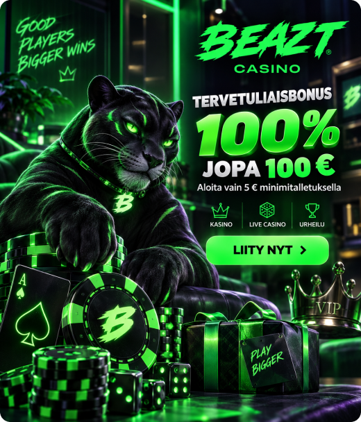 Beazt Casino rekisteröitymisbonus 100 % jopa 100 € uusille pelaajille